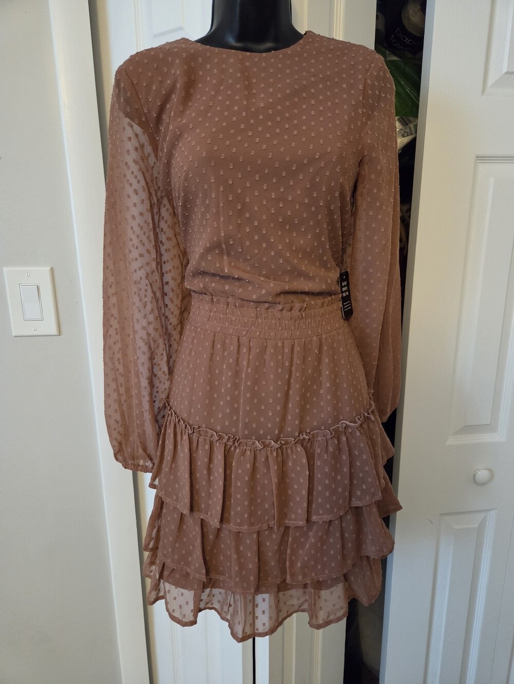 **Express Swiss Dot Ruffle Dress – Size Small (NWT)**